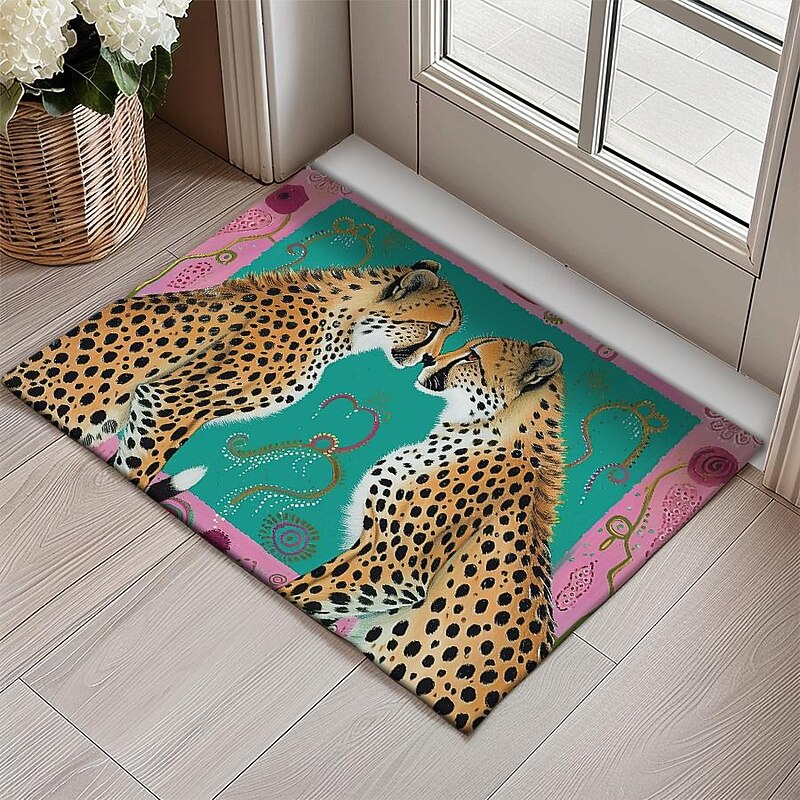Duo Leopards Doormat Floor Mats Washable Rugs Kitchen Mat Non-Slip Oil Proof Rug Indoor Outdoor Mat Bedroom Decor Bathroom Mat Entrance Rug4
