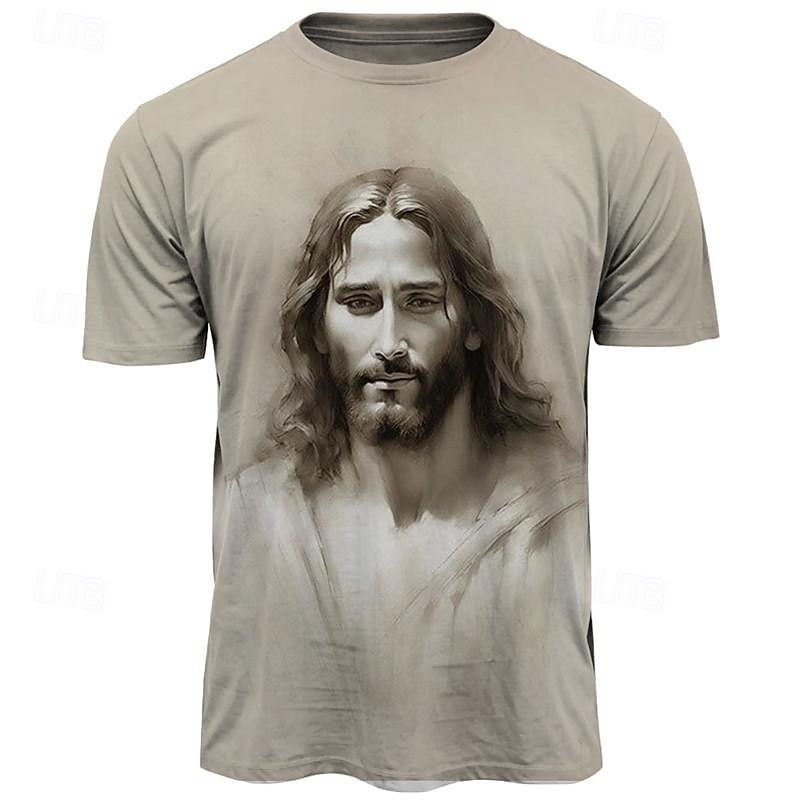 Easter Men's Graphic Jesus T Shirt Tee Top Short Sleeve T shirt 3D Print Crew Neck Shirt Daily Designer Retro Vintage Sports Outdoor Holiday Going out Blue Khaki Gray Spring & Summer Clothing Apparel