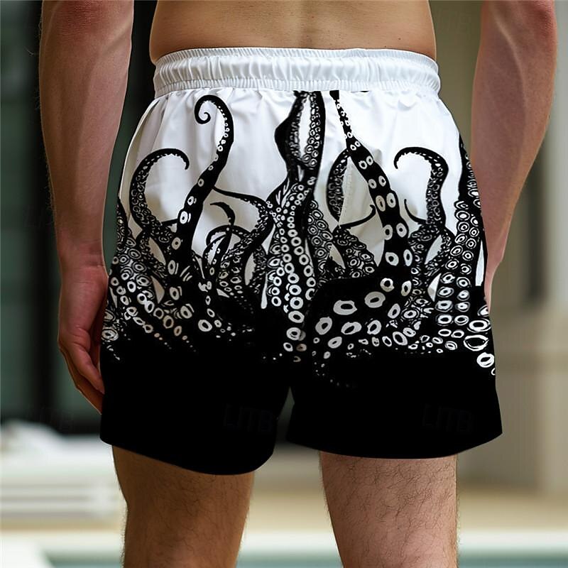 Men's Animal Octopus Swim Trunks Swim Shorts Board Shorts Mid Waist Vacation Hawaiian Holiday Vacation Holiday Beach Drawstring with Mesh lining Elastic Waist Designer Clothing Apparel4
