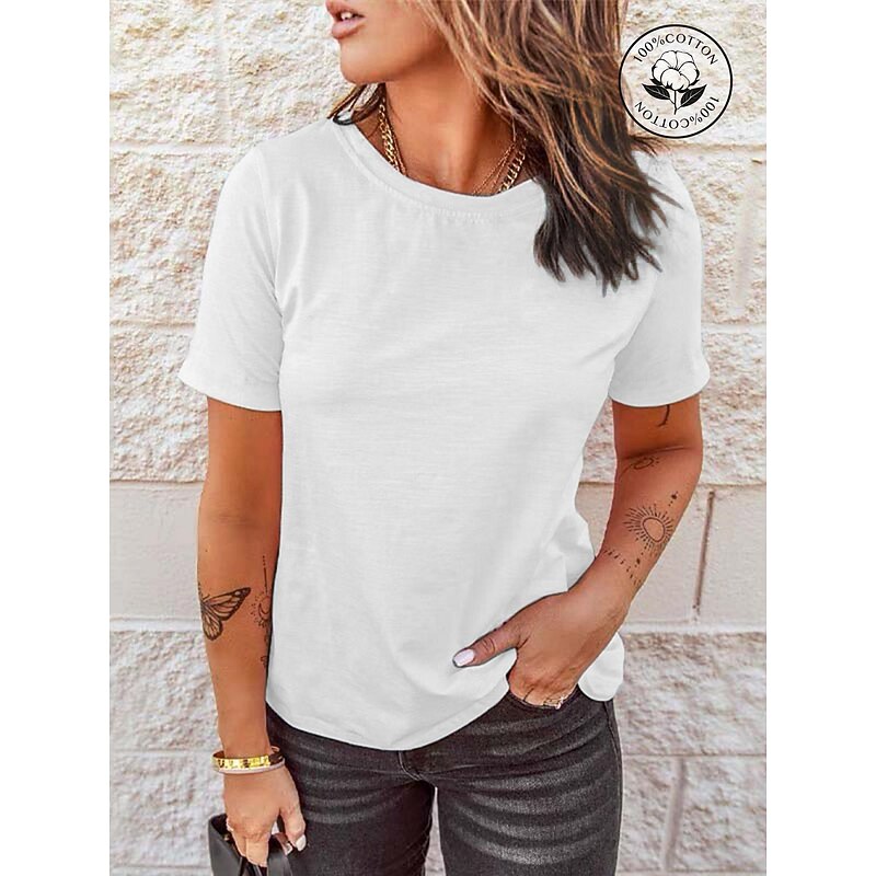 Women's T Shirt Solid Color Plain Vintage Basic Classic Short Sleeve Round Neck Regular Tops Casual Daily Weekend Black White Pink Red Navy Blue Summer Spring