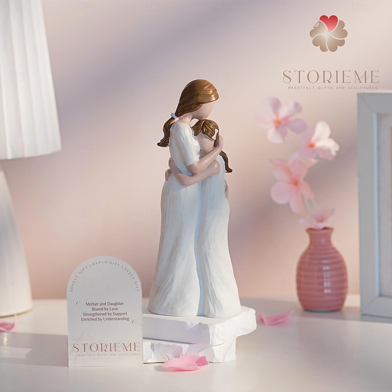 Mother's Day Mother and Daughter Statue Gift Mom and Daughter Embrace Resin Craft Statue4