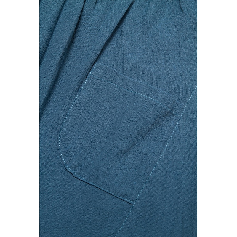 Men's Linen Pants Trousers Summer Pants Bloomers Beach Pants Pocket Drawstring Elastic Waist Plain Lightweight Ankle-Length Yoga Daily Fashion Casual Loose Fit Lake blue Black3