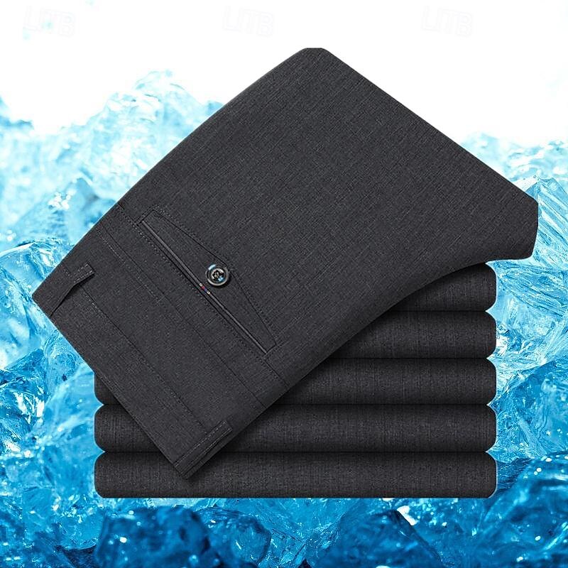Men's Dress Pants Summer Pants Casual Pants Straight Leg High Rise Solid Color Breathable Quick Dry Full Length Casual Casual Trousers White gray Black High Waist Inelastic4