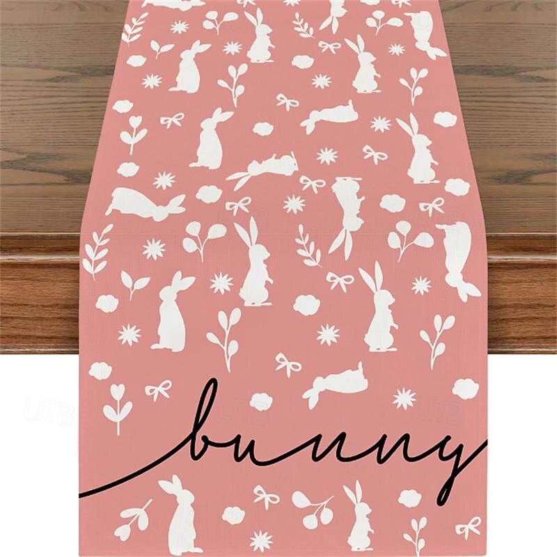 Easter Pattern Table Runner Holiday Table Runner Seasonal Farmhouse Burlap Table Cloth for Wedding Anniversary Home Kitchen Dinner Table Party Decor3