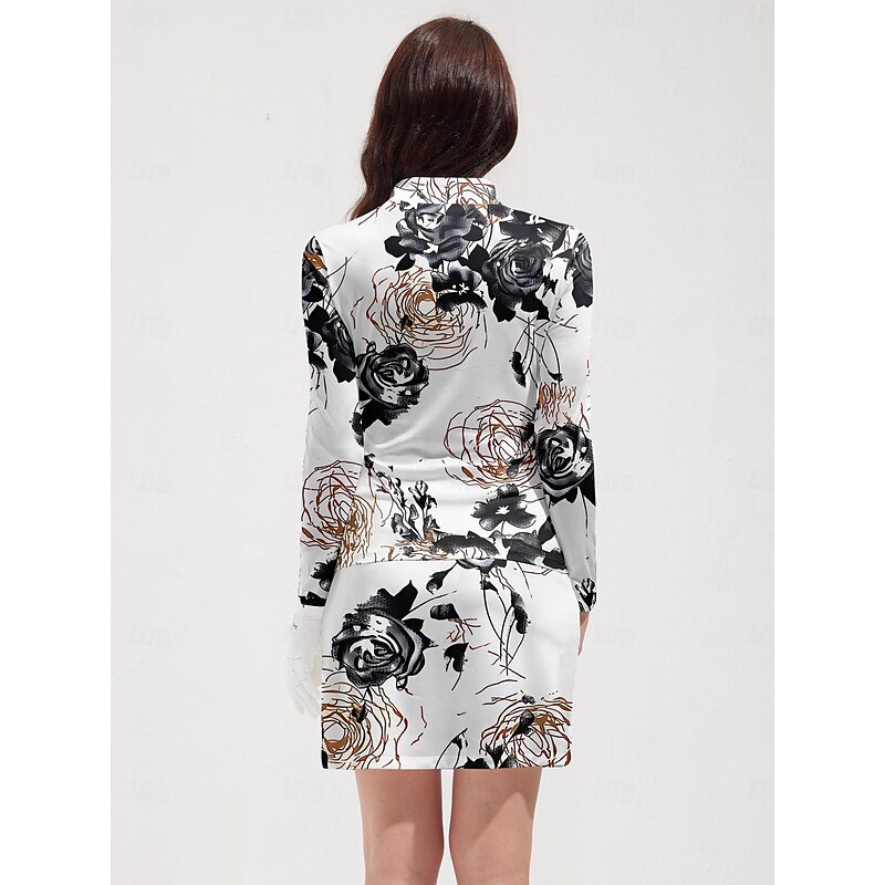 Women's Golf Polo Shirt White Long Sleeve Sun Protection Top Floral Fall Winter Ladies Golf Attire Clothes Outfits Wear Apparel2