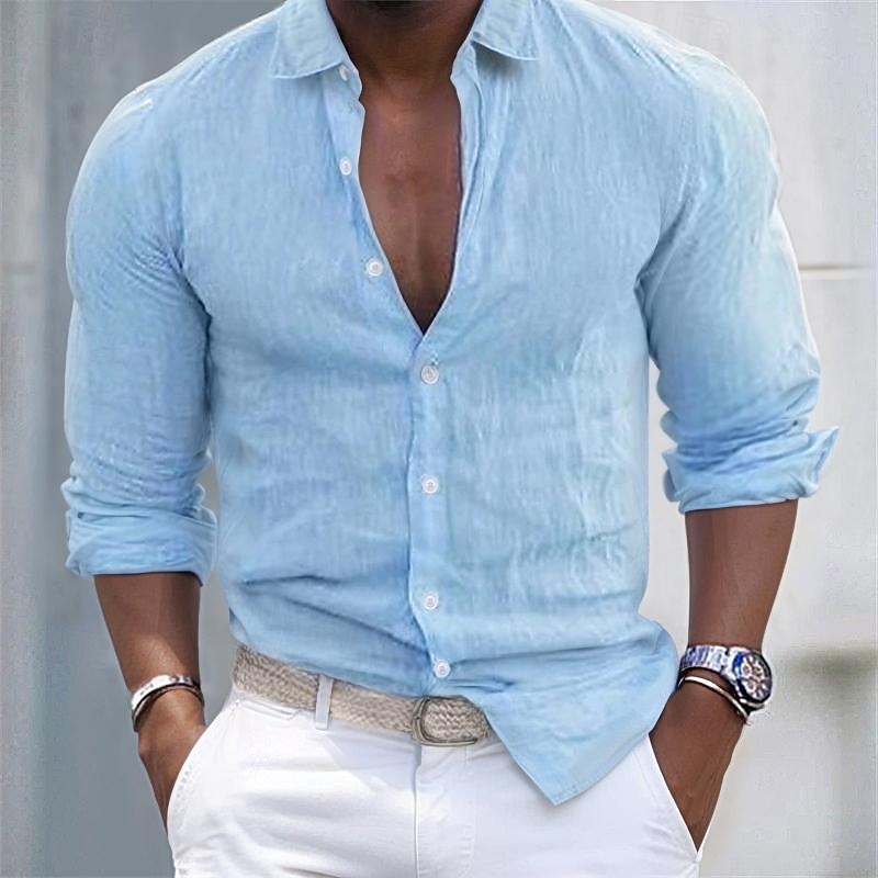 Men's Shirt Linen Shirt White Cotton Shirt Summer Shirt Beach Shirt Cotton Linen Shirt Plain Vacation Hawaiian Black White Pink Blue Long Sleeve Turndown Spring &  Fall Clothing Apparel Button-Down