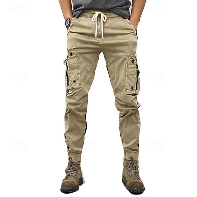 Men's Cargo Pants Cargo Trousers Pocket Drawstring Elastic Waist Plain Comfort Breathable Outdoor Daily Going out Fashion Casual Black Khaki2