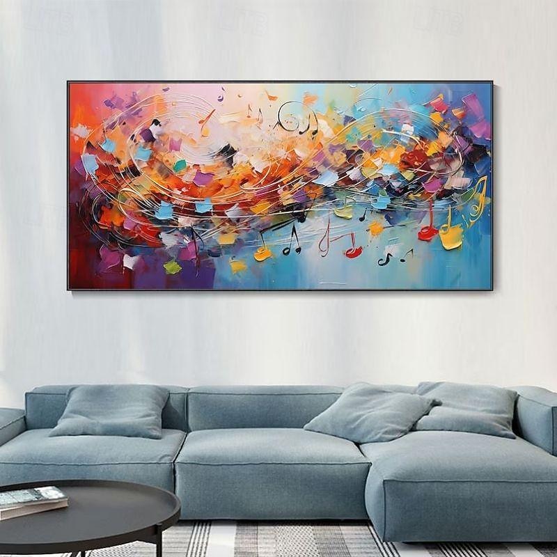 Handmade Oil Painting Canvas Wall Art Decoration Cheerful Colorful Abstract Musical Staff for Home Decor Rolled Frameless Unstretched Painting3