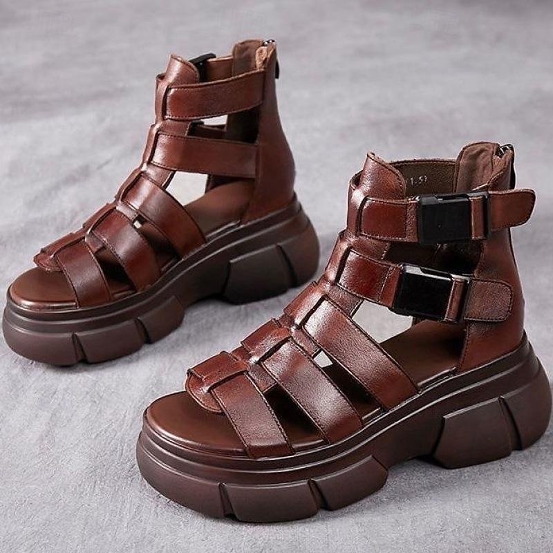 Women's Brown Chunky Gladiator Sandals with Platform Sole and Multi-Strap Design, Edgy Summer Shoes for Street Style, Festivals, and Casual Outfits2
