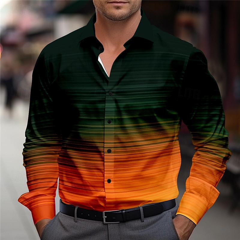 Men's Dress Shirt Printed Shirts Stripe Outdoor Vacation Black Purple Long Sleeve Turndown Spring & Summer Clothing Apparel Print4