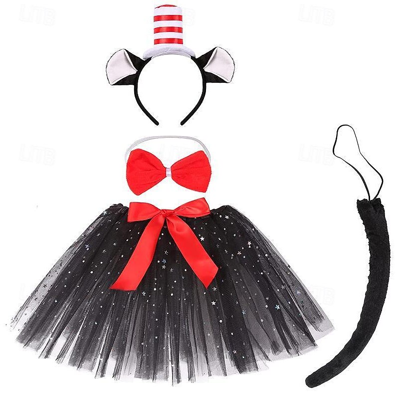 The Cat in the Hat Cat Skirt Cosplay Costume Headband Cosplay Movie Cosplay for Girls' Kid's Carnival Masquerade