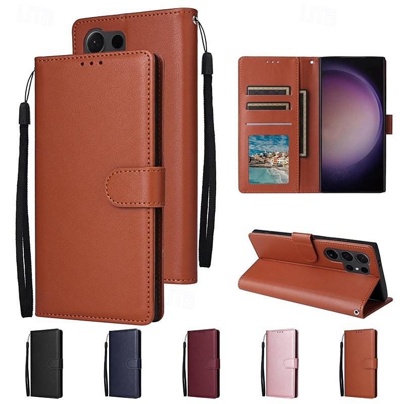 Phone Case For Samsung Galaxy S25 S24 S23 S23 FE S22 S21 Ultra Plus A14 A34 A54 A24 Wallet Case with Wrist Strap Kickstand Card Slot Retro TPU PU Leather