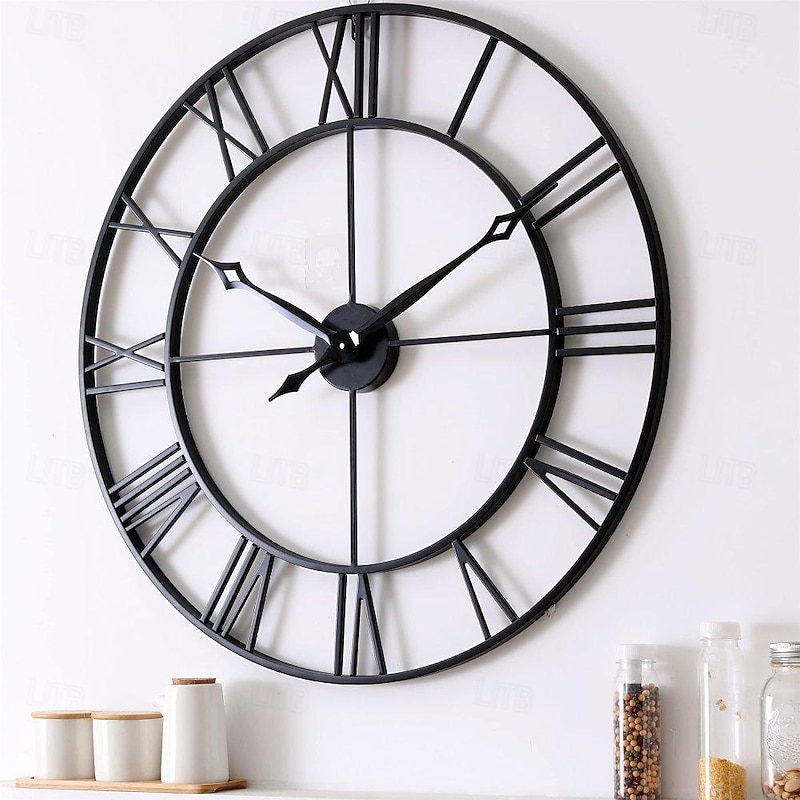 Large Wall Clocks for Home Decor Silent Non Ticking Decorative Metal Wall Clock Round Rustic Clock Battery Operated with Roman Numerals Clock for Living Room Kitchen Bedroom Office 40 50 60 70 cm4