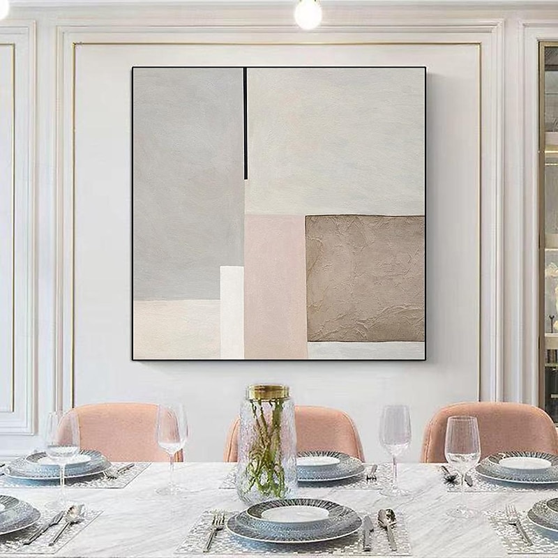 Modern Minimalist ART OIL PAINTING hand painted Wall Art Canvas Painting Abstract Warm Color Block Line Painting Picture for Living Room Home Decor