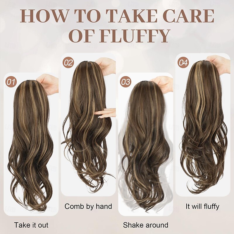 Ponytail Extensions Chocolate Brown with Highlights Long Drawstring Wavy Clip in Ponytail Hair Extensions Layered Synthetic Hairpiece for Women4