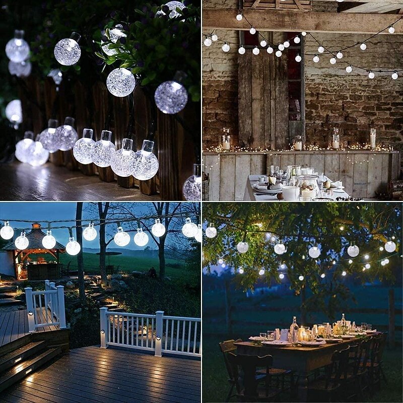 Outdoor Solar String Lights, 10M 50LED Waterproof Christmas Fairy Lights with 8 Modes, Crystal Ball Design for Christmas, Garden, Lawn, Porch, Gazebo & Bistro Decor4