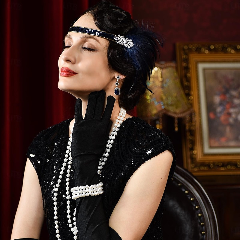 Head Jewelry Flapper Headband Headwear Retro Vintage Roaring 20s 1920s Feather For The Great Gatsby Flapper Girl Cosplay Halloween Carnival Women's Costume Jewelry Fashion Jewelry2