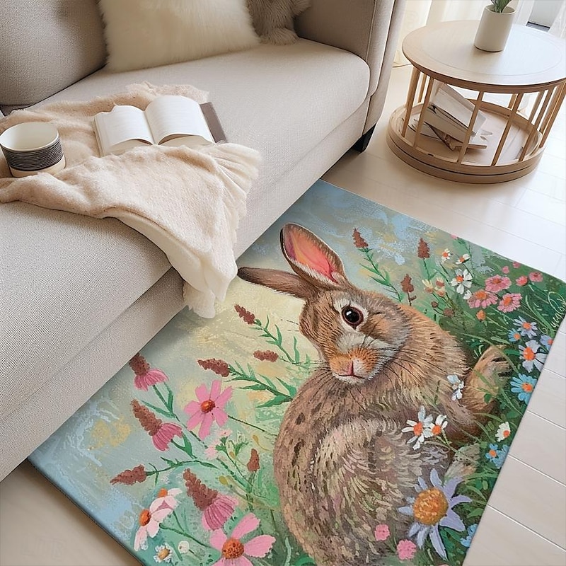 Forest Easter Bunny Area Rug Kitchen Mat Non-Slip Oil Proof Floor Mat Livingroom Rug Indoor Outdoor Mat Bedroom Decor Bathroom Mat Entrance Rug Door Mat4