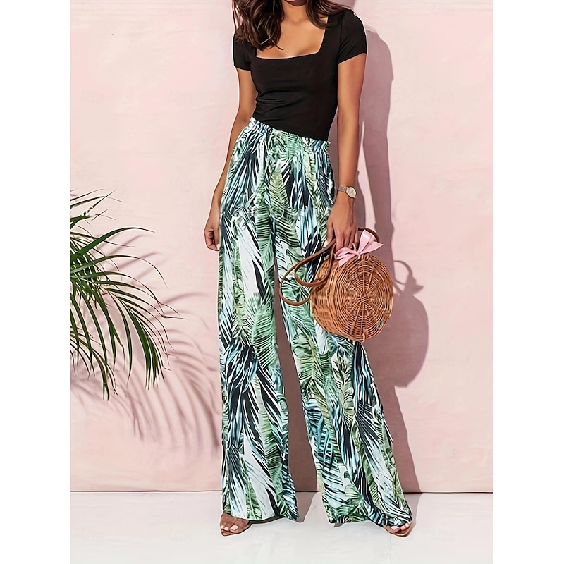 Women's Normal Straight Fashion Full Length Natural Color Block Drawstring Comfortable Micro-elastic Daily Wear Spring Grass Green All Seasons Loose Fit - Main Image