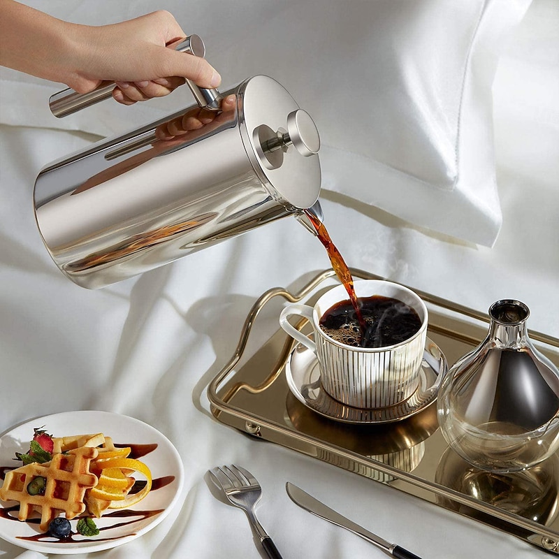 French Press Coffee Maker, Stainless Steel Double Walled Insulated Coffee Press with Fine Filters, Espresso & Tea Maker2