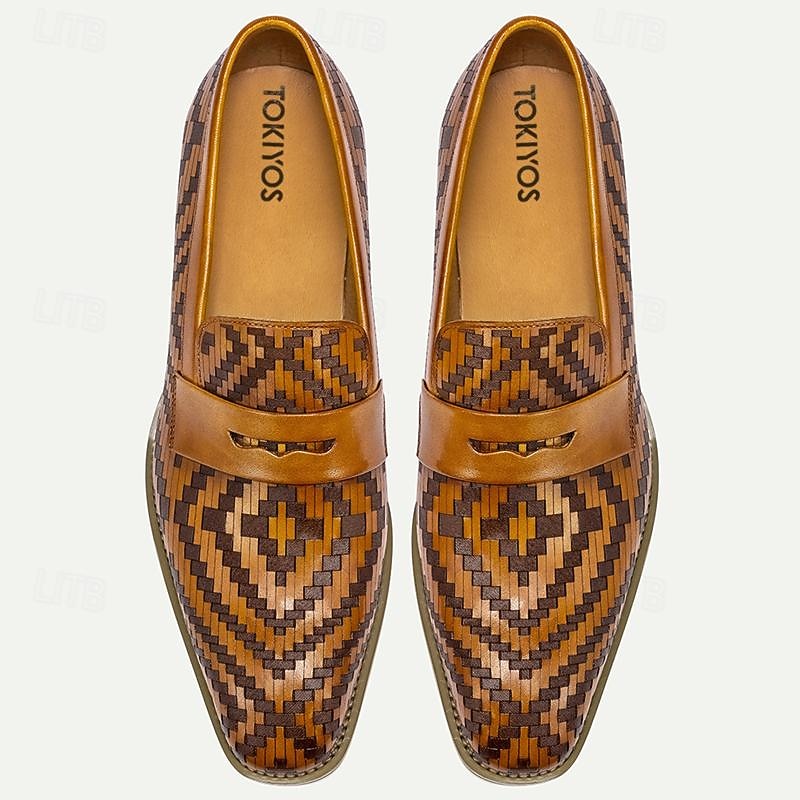 Men's Loafers Retro Roman Mules Vintage Handwoven Leather Penny2