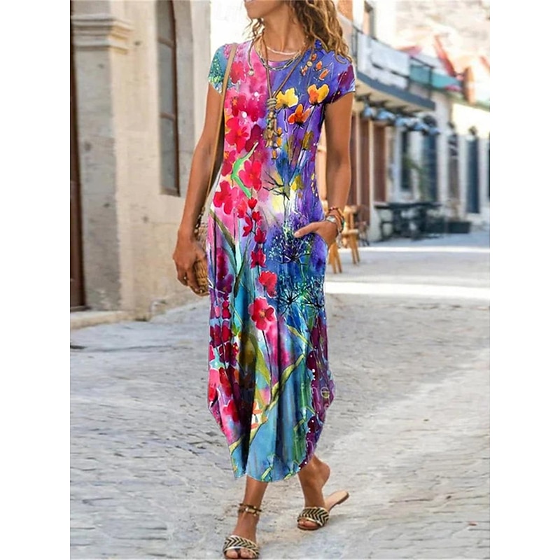 Women's Floral Dress Sleeveless Midi Casual Flowy Summer Beach Party Vibrant Color Print Lightweight Fabric Versatile Fashion
