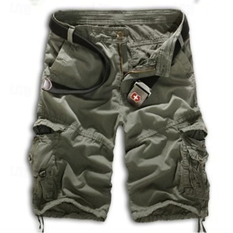 Men's Cargo Shorts Shorts Work Shorts Buttons Multi Pocket Plain Wearable Short Outdoor Daily Going out Fashion Classic Black Army Green4