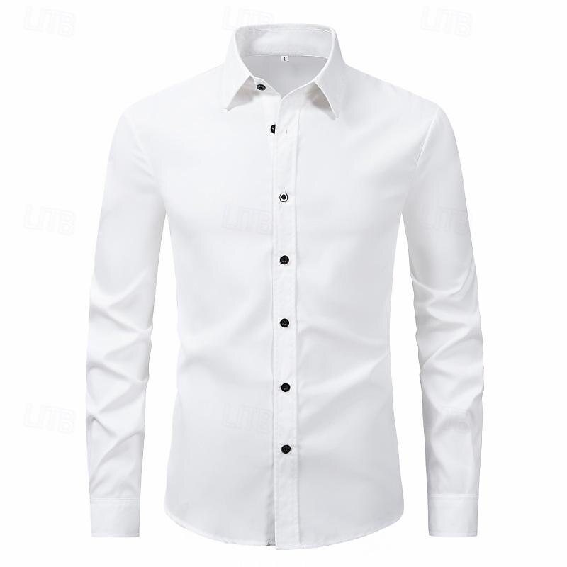 Men's Shirt Summer Shirt Casual Shirt Beach Shirt Button Up Shirt Black White Pink Wine Navy Blue Long Sleeve Plain Lapel Vacation Hawaiian Button-Down Clothing Apparel Polyester Fashion Casual2