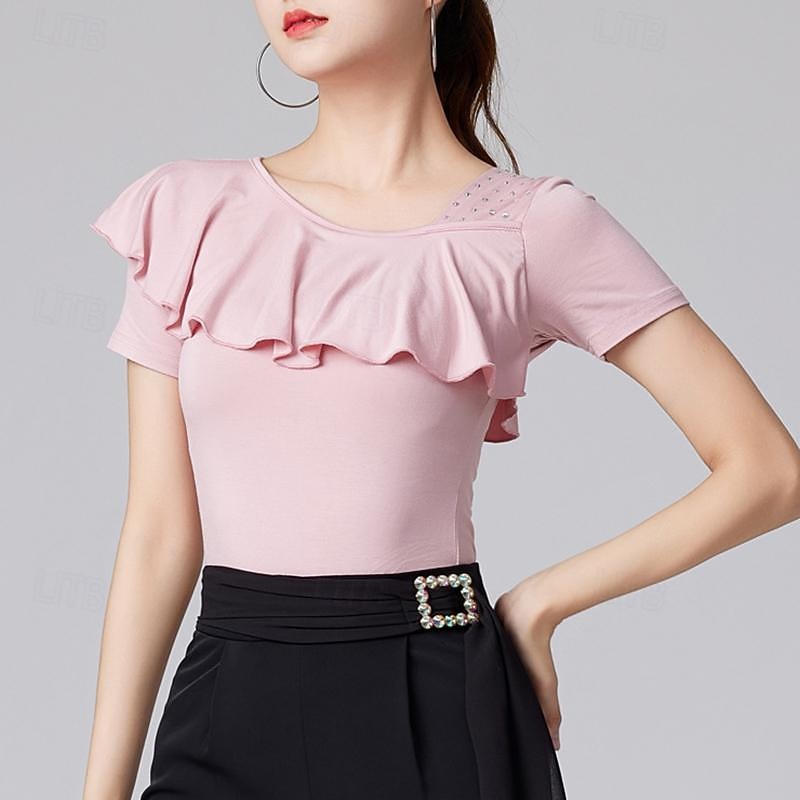 Latin Dance Ballroom Dance Top Pure Color Splicing Crystals / Rhinestones Women's Performance Training Short Sleeve High Modal4