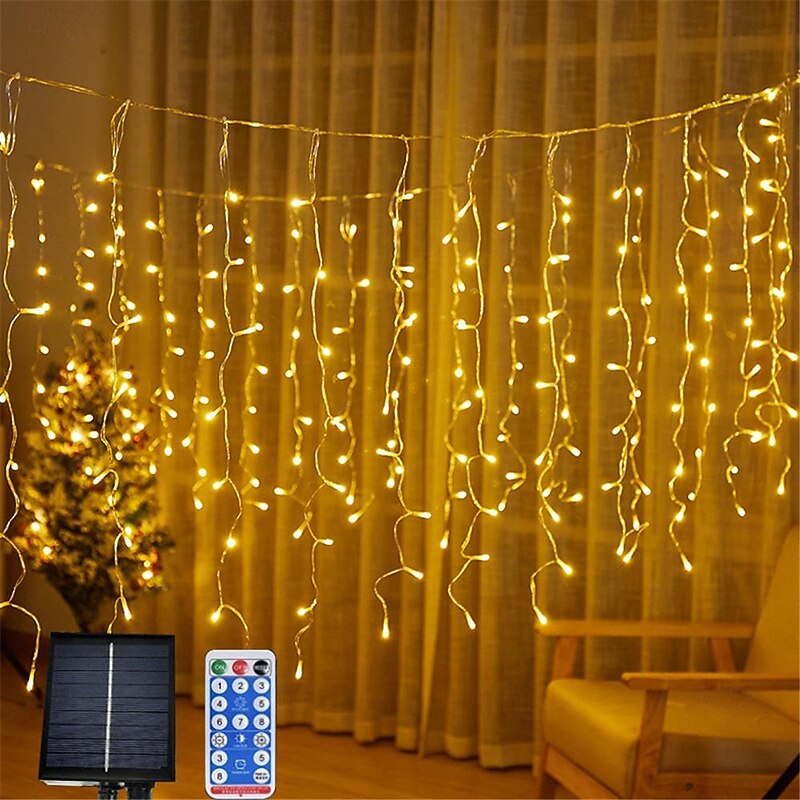 4M 13ft LED Solar Icicle String Lights Waterproof Wedding Decoration Curtain String Lights for Bedroom Patio Yard Garden Wedding Party2