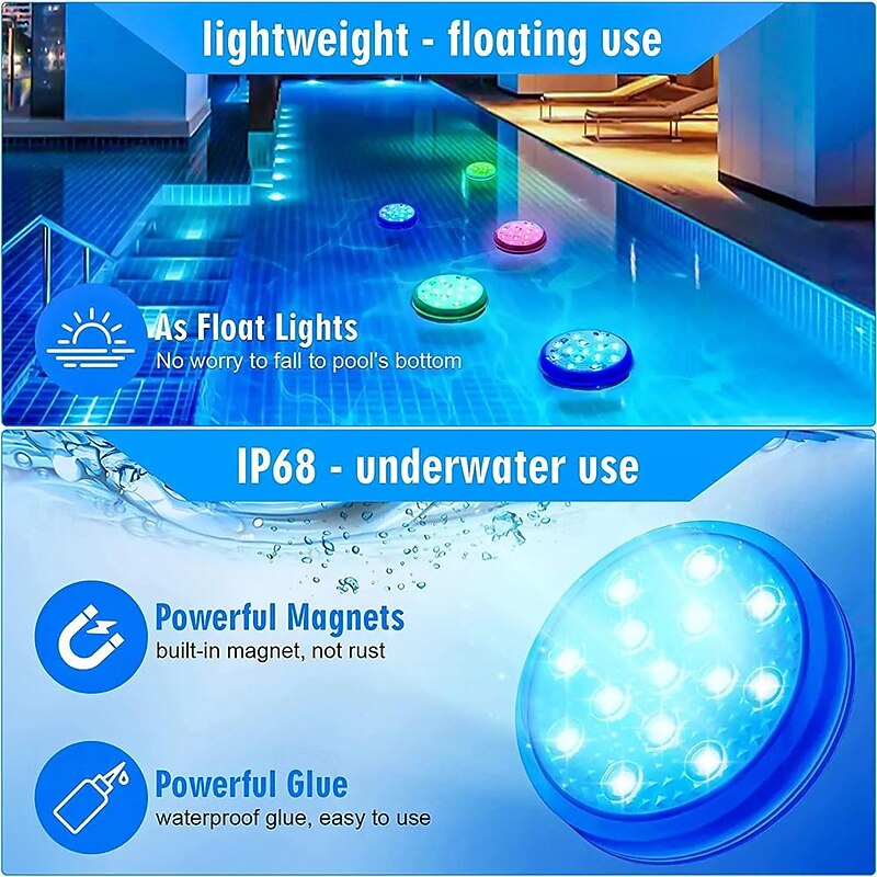 2pcs Rechargeable Submersible Pool Lights with Remote, Swimming Floating Lights IP68 Waterproof  Underwater Color Changing Led Floating Lights for Hot Tub Bath3