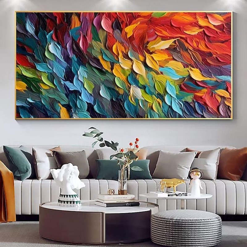 Handmade Oil Painting Canvas Wall Art Decoration Modern Thick Oil Colorful Leaves Landscape for Home Decor Rolled Frameless Unstretched Painting