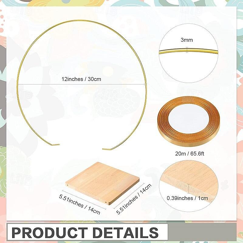 2 Pcs Flower Wreath Wood Base Metal Handmade Flower Wreath Wood Iron Ring Wedding Tabletop Decoration Diy Flower Wreath Decoration3