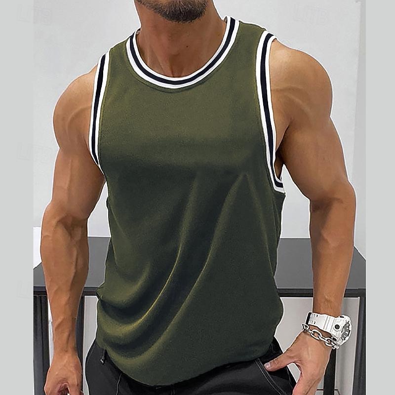 Men's Tank Top Vest Top Undershirt Sleeveless Shirt Sleeveless Crew Neck Summer Color Block Fashion Designer Muscle Outdoor Going out Gym Wine Blue Green Top Tee for Men