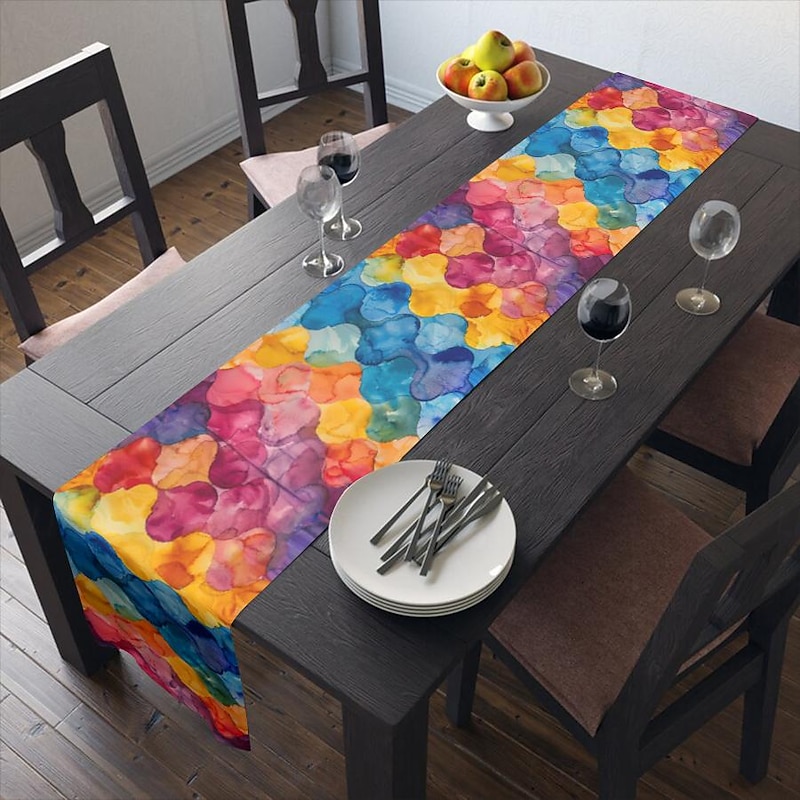 Floral Colorful Print Country Style Table Runner, Kitchen Dining Table Decor, Print Decor Table Runners for Indoor Outdoor Home Farmhouse Holiday Wedding Birthday Party Decoration4