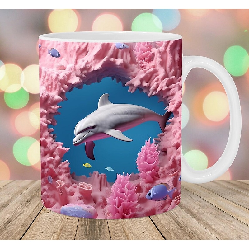 3D Dolphin Ceramic Coffee Mug Oceanic Charm New Arrival Exquisite Fish Design Tea Cup - Perfect for Dolphin Lover2