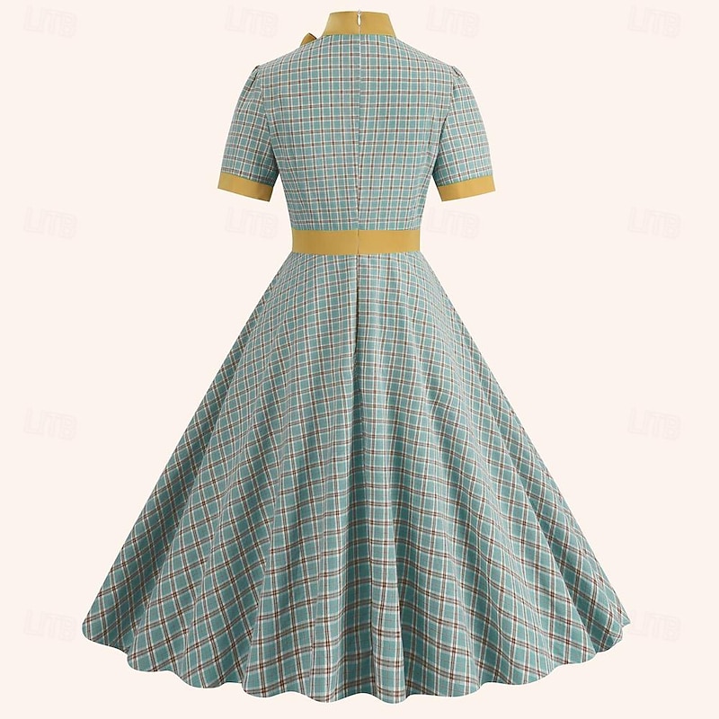 Retro Vintage 1950s Rockabilly Midi Dress Swing Dress Flare Dress Plaid / Check Checkered Gingham Fancy Dress Women's Masquerade Masquerade Date Bachelorette Party Adults' Dress Homecoming Dresses4