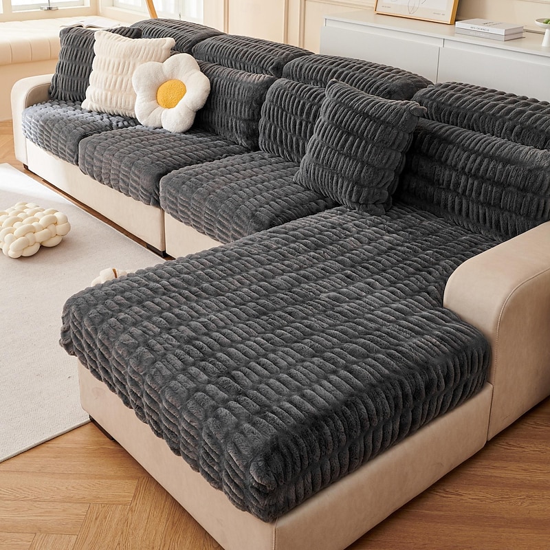 Soft Warm Faux Fur Couch Sofa Cover,Thick Shaggy Fuzzy Magic Sofa Cover,Stretch Sofa Seat Couch Cushion Slipcovers , Anti-Slip Furniture Protector for Sectional Seat Cover2