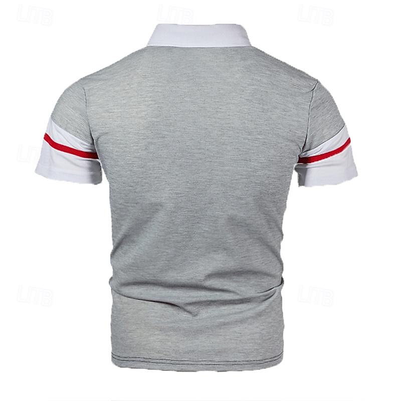 Men's Golf Shirt Golf Polo Work Casual Lapel Short Sleeve Basic Modern Color Block Patchwork Button Spring & Summer Regular Fit Black Red Navy Blue Light Grey Golf Shirt2