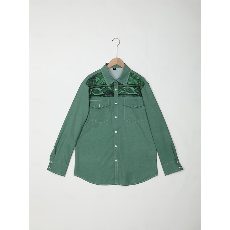 Men's Tribal Bandana Print Shirt Western Shirt Long Sleeve Shirt Turndown Vintage Outdoor Street Casual Daily Pink Red Blue S M L2