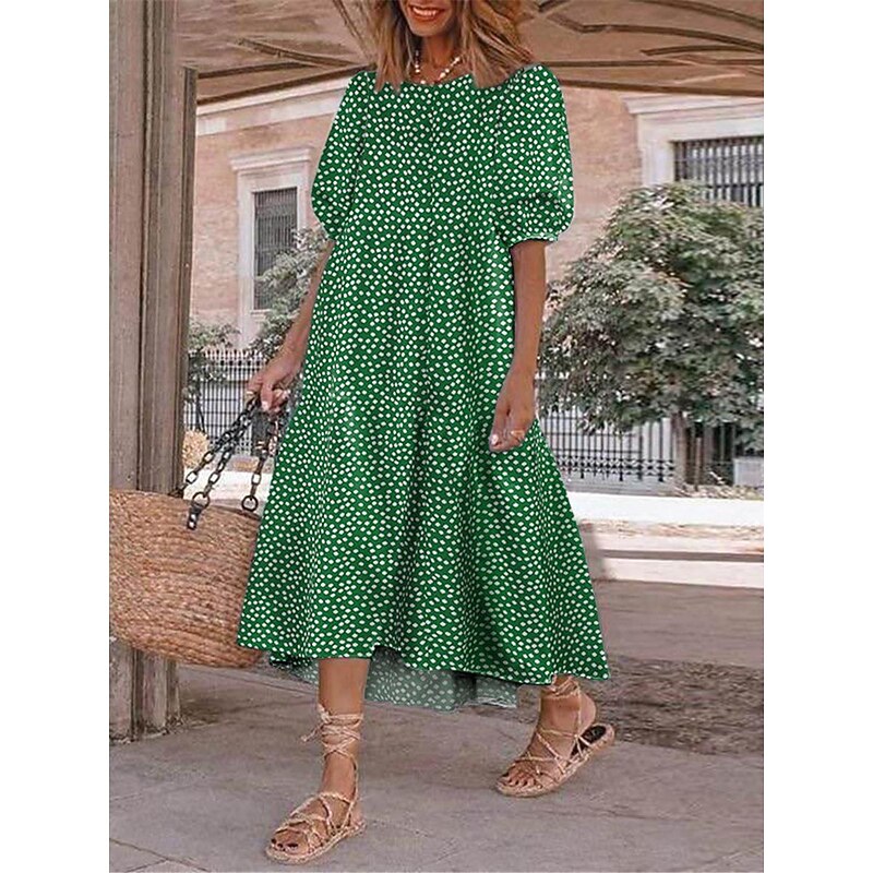 Women's Plaid Dress Casual Dress Plaid Print Crew Neck Midi Dress Vacation Half Sleeve Summer