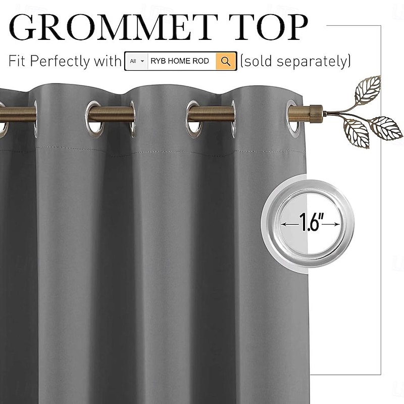 Blackout Curtain Drapes Farmhouse Grommet/Eyelet Curtain Panels For Living Room Bedroom Sliding Door Curtains Kitchen Balcony Window Treatments Thermal Insulated4