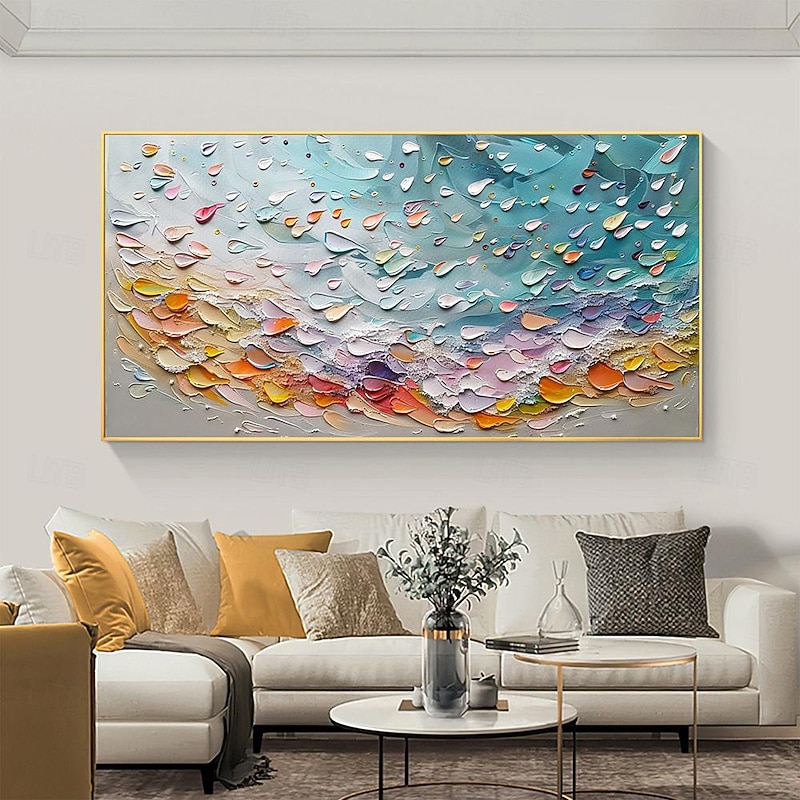 Handmade sea wave Oil Painting Hand Painted pattle knife painting Horizontal Abstract Landscape Contemporary art seascape painting Modern Rolled Canvas (No Frame)