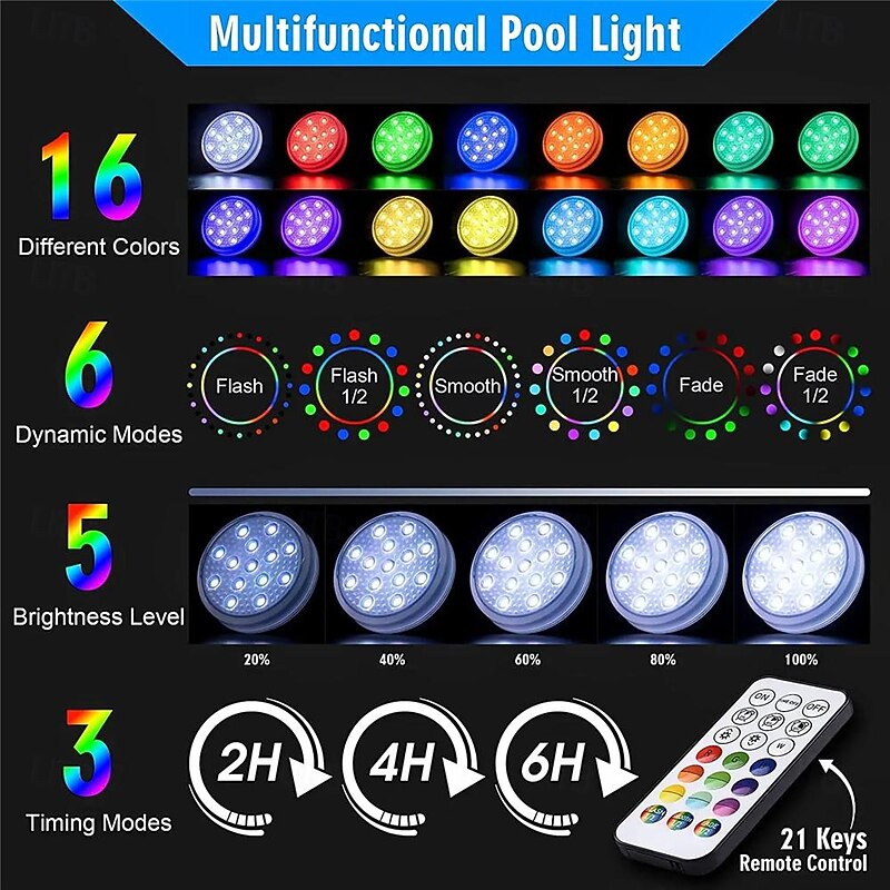 2pcs Rechargeable Submersible Pool Lights with Remote, Swimming Floating Lights IP68 Waterproof  Underwater Color Changing Led Floating Lights for Hot Tub Bath4