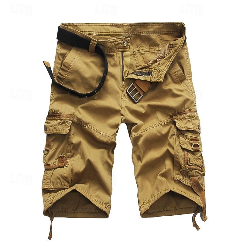 Men's Cargo Shorts Shorts Work Shorts Buttons Multi Pocket Plain Wearable Short Outdoor Daily Going out Fashion Classic Black Army Green2