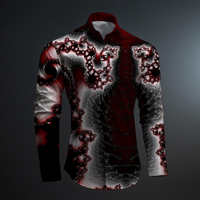 Men's Color Block Button Up Shirt Printed Shirts Long Sleeve Artistic Subcultural Fashion Casual Vacation Party Street Spring & Summer Turndown Print Button-Down Rose+Black Black Green Dark Red Black