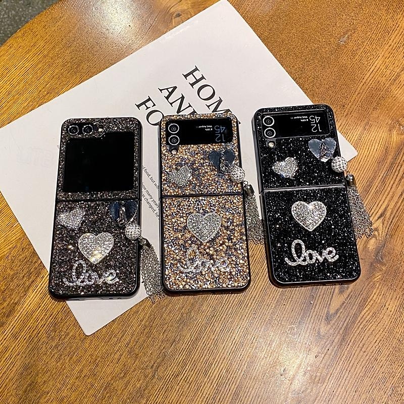 Phone Case For Samsung Galaxy Z Flip 7 Z Flip 6 Z Flip 5 Z Flip 4 Z Flip 3 Back Cover Bling Glitter Shiny Shockproof TPU Rhinestone Metal