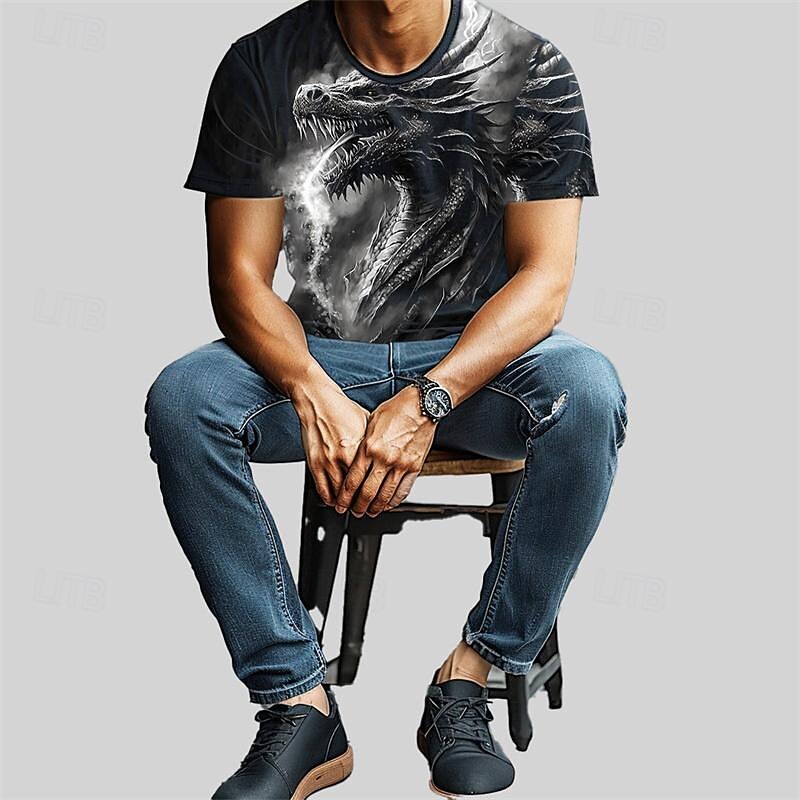 Men's Graphic Dragon T Shirt Short Sleeve T shirt 3D Print Crew Neck Shirt Designer Retro Vintage Casual Sports Outdoor Holiday Going out Green Gray Spring & Summer Clothing Apparel S M L XL 2XL 3XL2