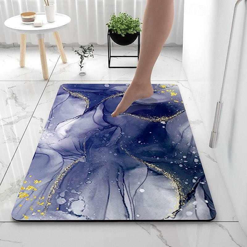 Marble Pattern Bathroom Bath Mats Creative Absorbent Bathroom Rug Diatomaceous Earth Non Slip4
