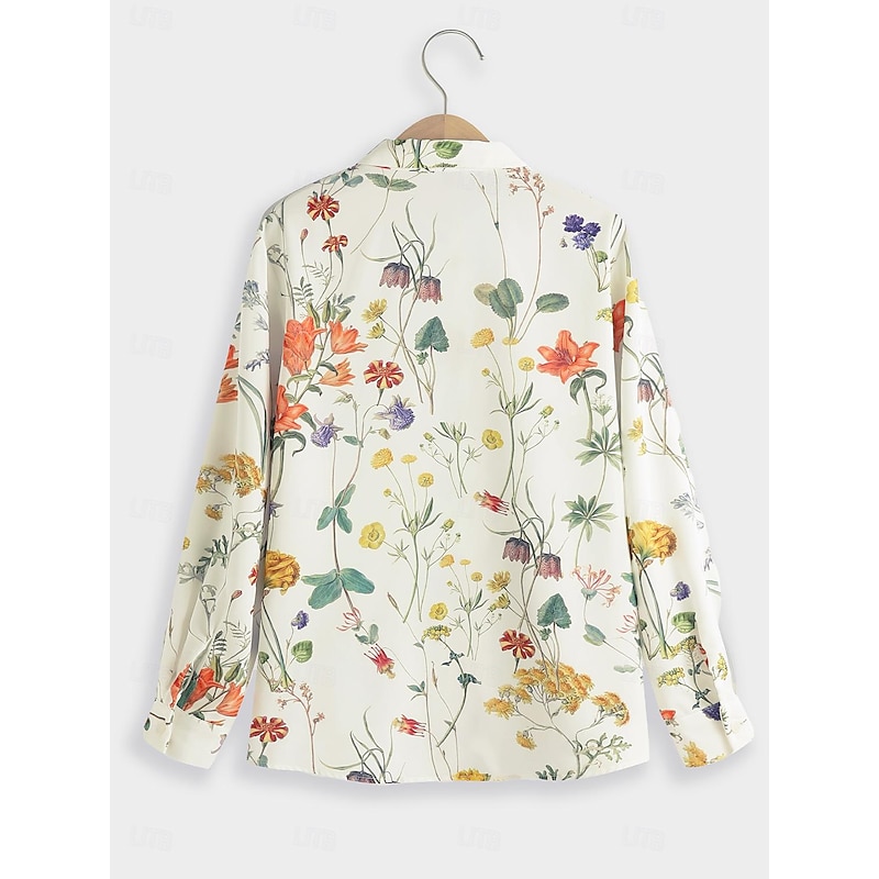 Women's Shirt Long Sleeve Button Down Blouse Fashion Streetwear Floral Buttons Print Regular Tops Shirt Collar Casual Holiday White Spring &  Fall3